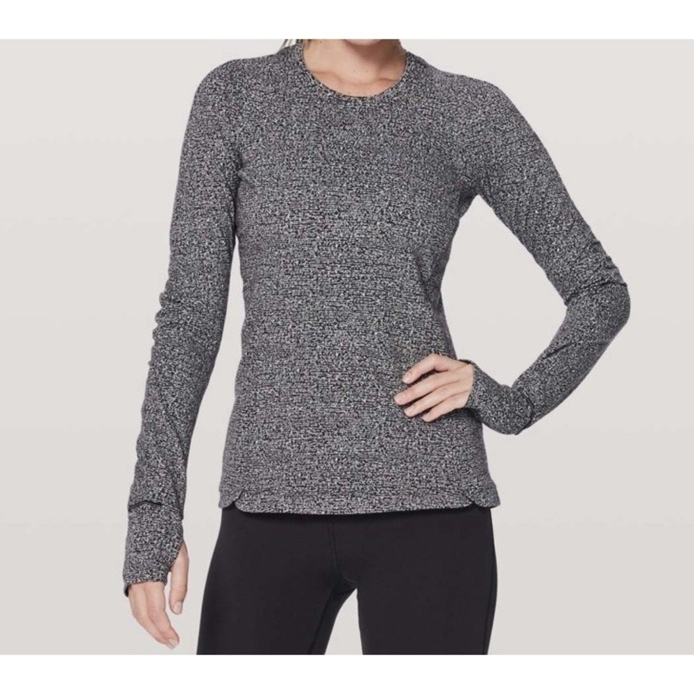 Lululemon Runderful Long Sleeve Rush Jacquard Top Black White Size 6 Athletic